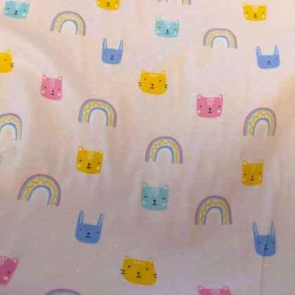 Rainbows and Kittens on Light Pink FLANNEL | Fabric Design Treasures