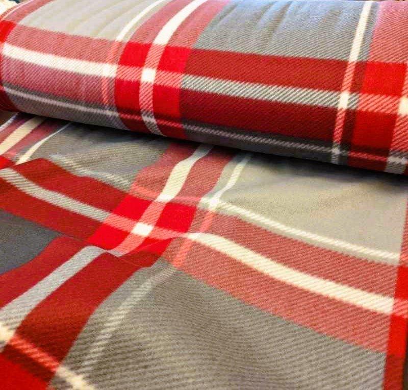 Red and Grey Plaid Anti-Pill Polar Fleece | Fabric Design Treasures