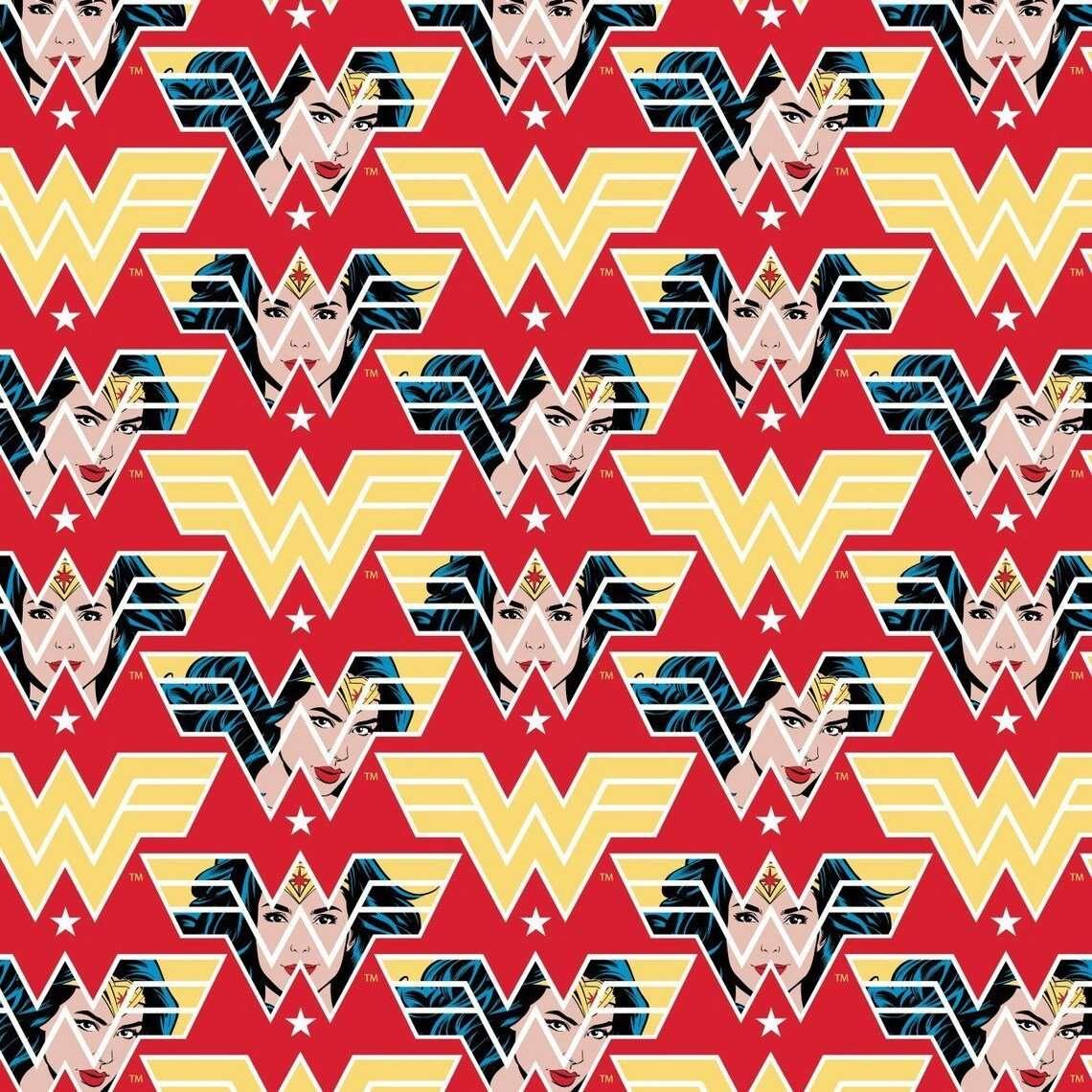 Red DC Comics Justice League Wonder Woman Logo And Face | Fabric Design Treasures