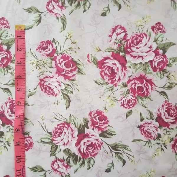 Red Rose Fabric Light Pink High Quality Premium 100% Cotton | Fabric Design Treasures