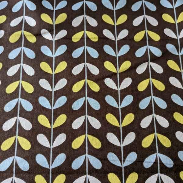 Retro Blue, White Yellow Vine FLANNEL on Charcoal Flannel | Fabric Design Treasures