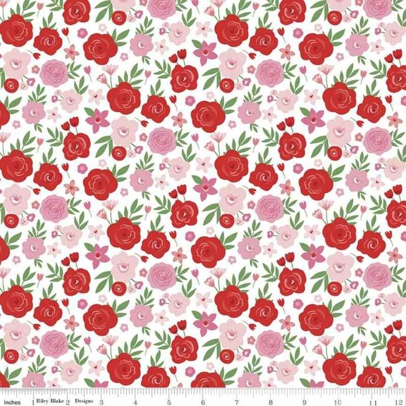 Riley Blake Designs Falling in Love Floral White | Fabric Design Treasures