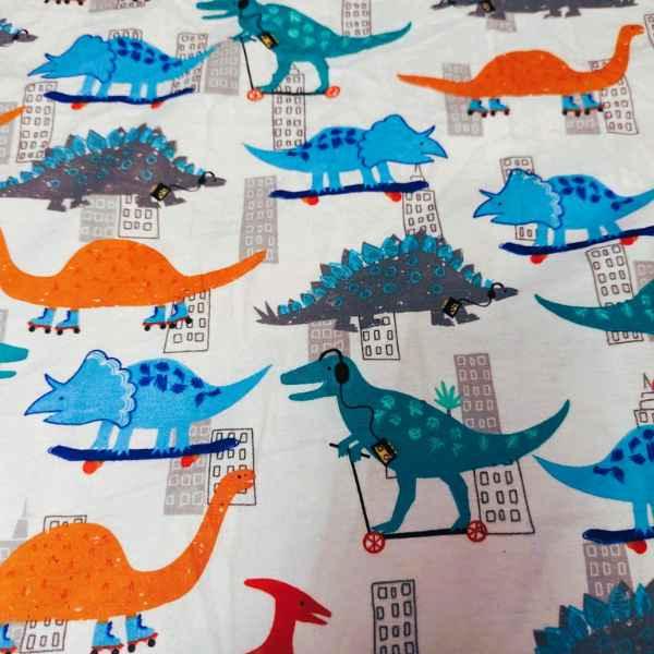 Rollerblading Dinosaur FLANNEL fabric, Rollerblading dinos | Fabric Design Treasures