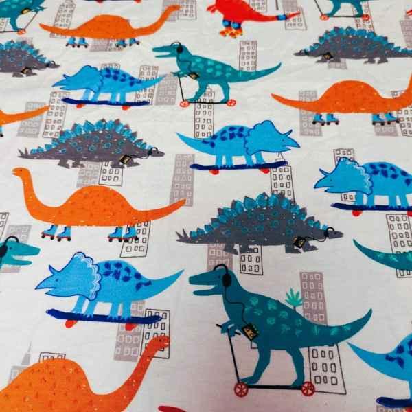 Rollerblading Dinosaur FLANNEL fabric, Rollerblading dinos | Fabric Design Treasures