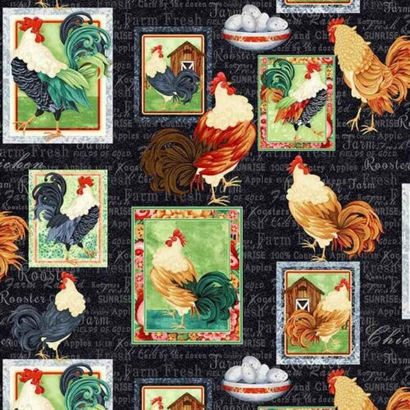 Rooster fabric, Chicken fabric, Farm Raised by Gail Green | Fabric Design Treasures