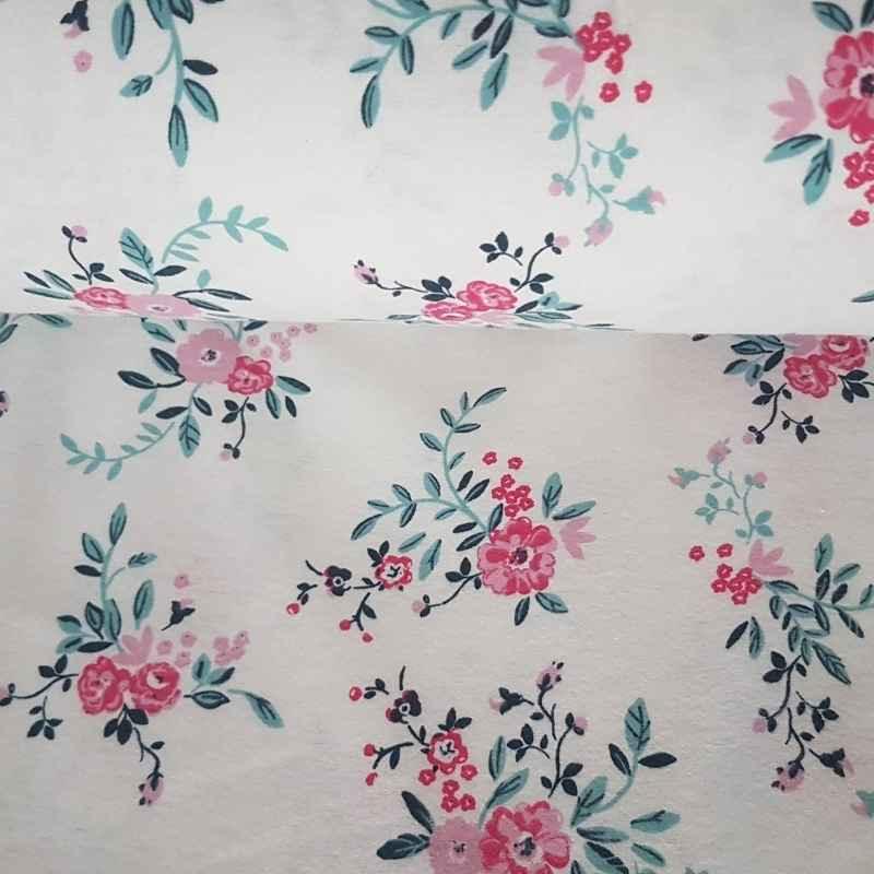 Rose FLANNEL fabric on White flannel | Fabric Design Treasures