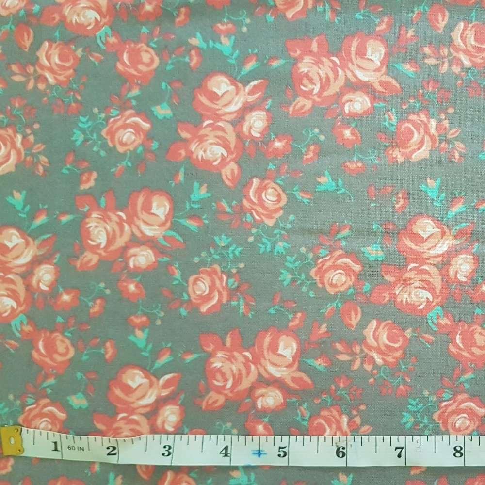 Roses on Grey FLANNEL Fabric | Fabric Design Treasures