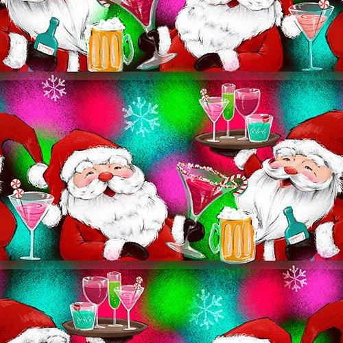 Santa Cheers, Holiday Spirits, 3 Wishes Digitally Printed | Fabric Design Treasures