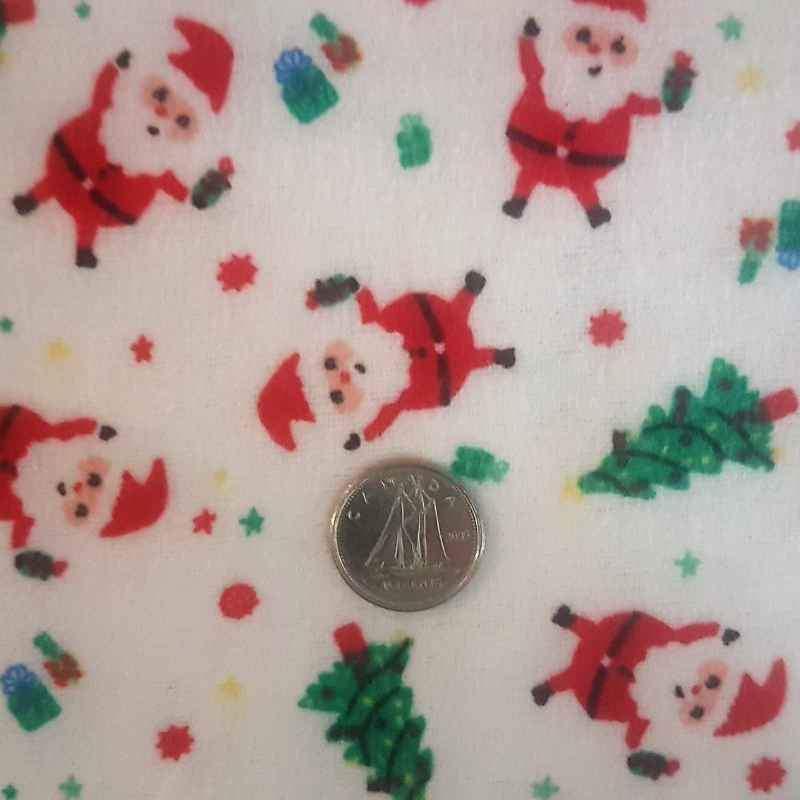 Santa Claus and Christmas Tree on White FLANNEL | Fabric Design Treasures