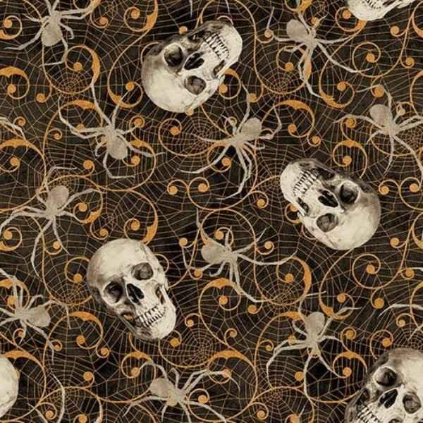 Skull and Spider Fabric Halloween Fabric Deja Boo Collection | Fabric Design Treasures