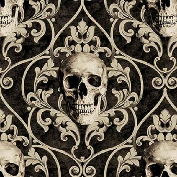 Skull Damask Fabric Deja Boo Collection | Fabric Design Treasures