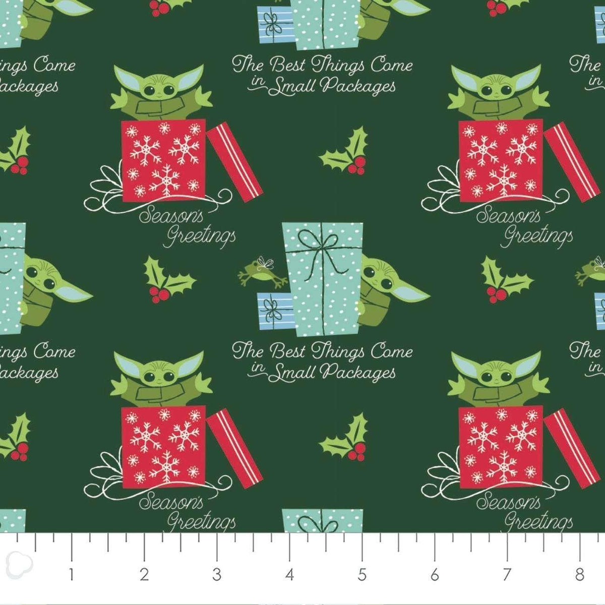 Star Wars Baby Yoda (Grogu) Christmas Gifts on Green | Fabric Design Treasures