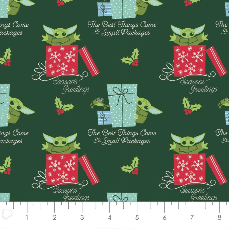 Star Wars Baby Yoda (Grogu) Christmas Gifts on Green | Fabric Design Treasures