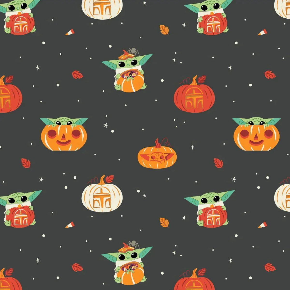 Star Wars Fabric Baby Yoda Pumpkin Carvings Halloween Fabric | Fabric Design Treasures