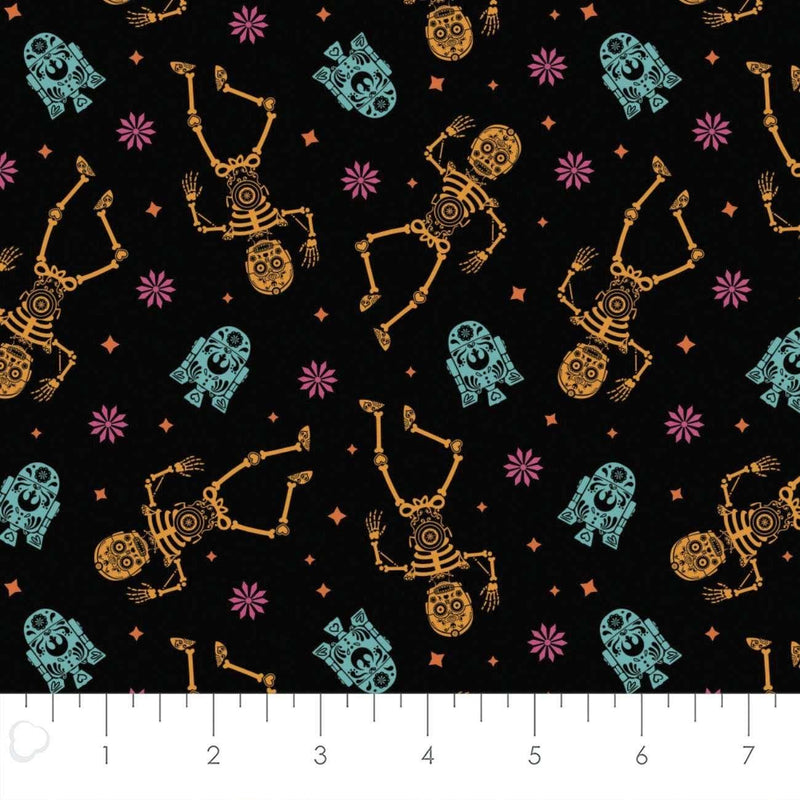 Star Wars Fabric Tossed Sugar Droids on Black | Fabric Design Treasures