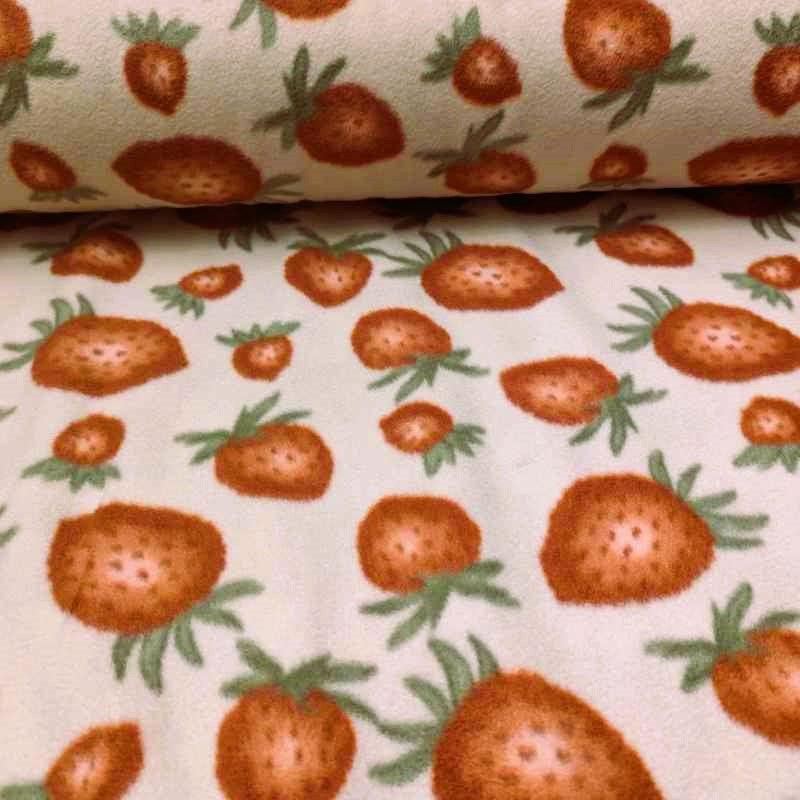 Strawberries Anti-Pill Polar Fleece on Beige | Fabric Design Treasures