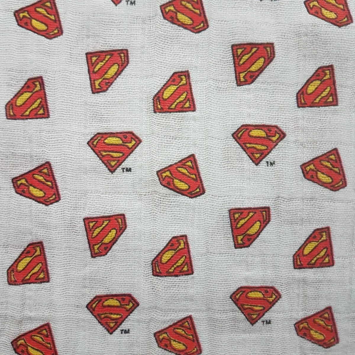 Superman Double Gauze Fabric Emblem on White | Fabric Design Treasures