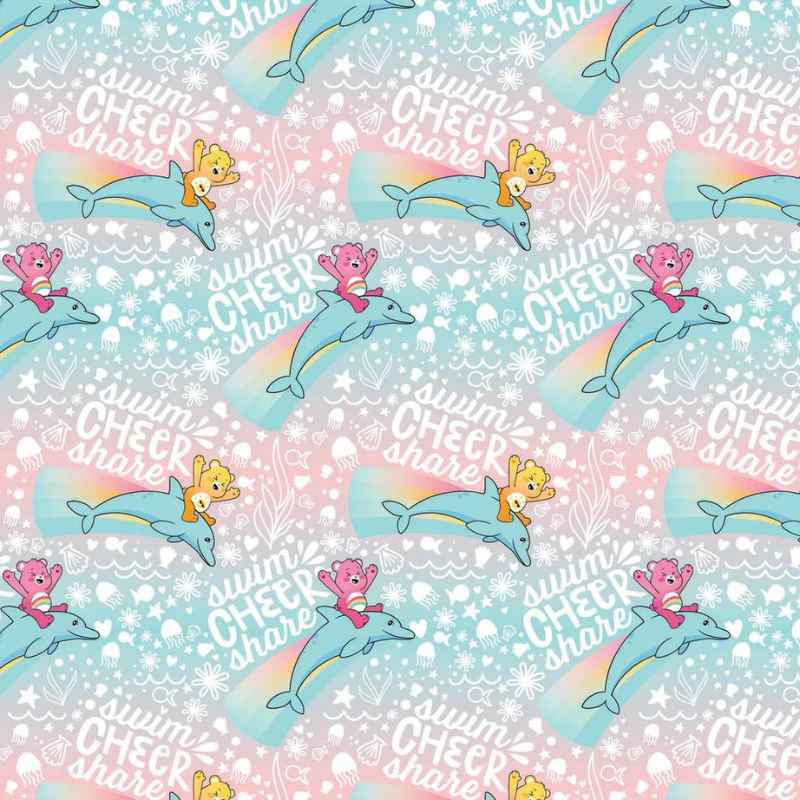 Swim Cheer Share Care Bears, Mer Bears Pink | Fabric Design Treasures