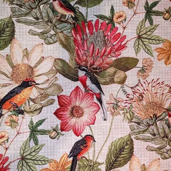 Tapestry Fabric FLORAL BOTANIC BIRD Gobelin Premium | Fabric Design Treasures