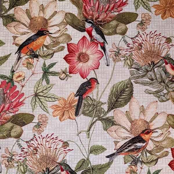 Tapestry Fabric FLORAL BOTANIC BIRD Gobelin Premium | Fabric Design Treasures