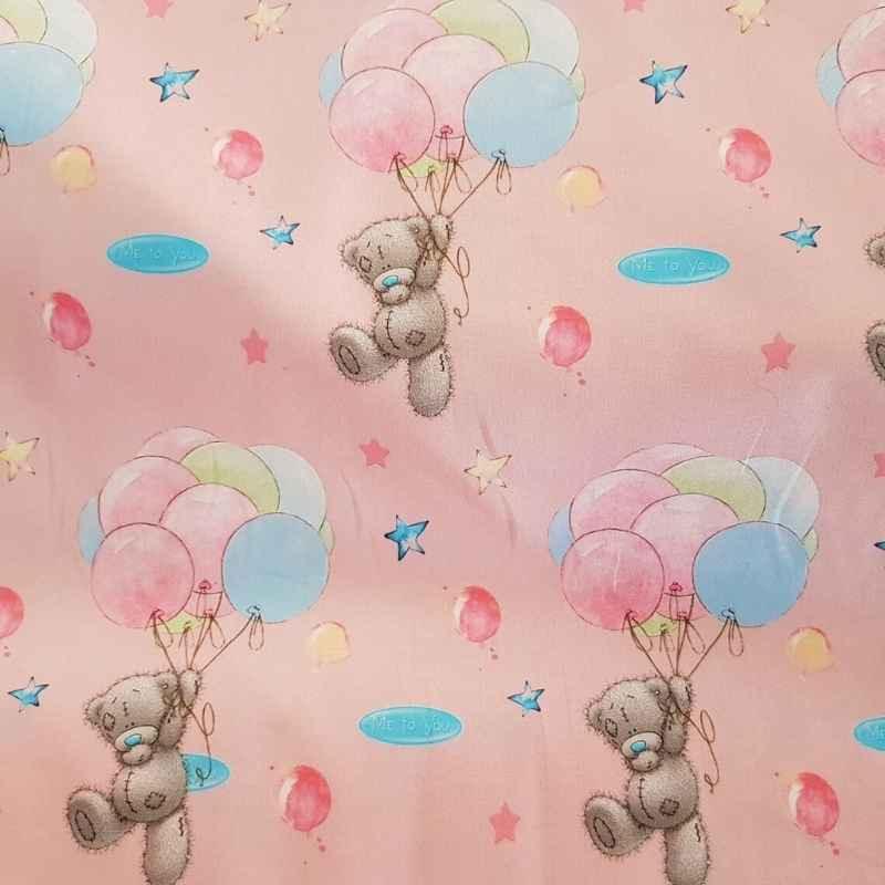 Teddy Bear Cotton Fabric, Balloon Fabric, Pink Nursery Fabric | Fabric Design Treasures