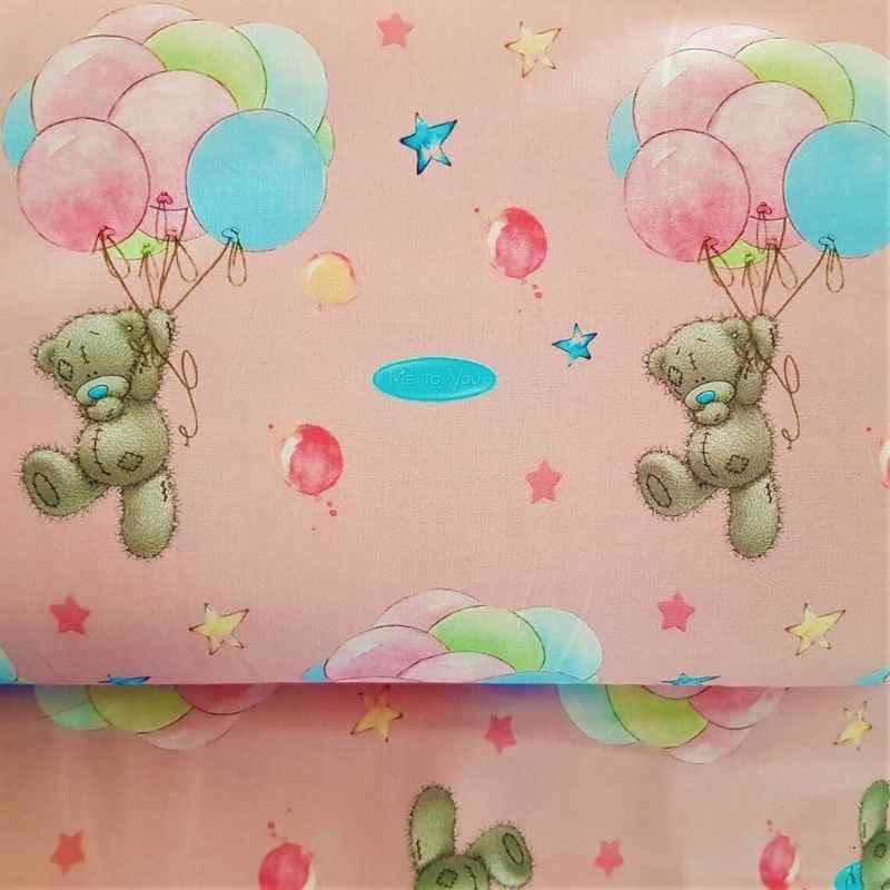 Teddy Bear Cotton Fabric, Balloon Fabric, Pink Nursery Fabric | Fabric Design Treasures