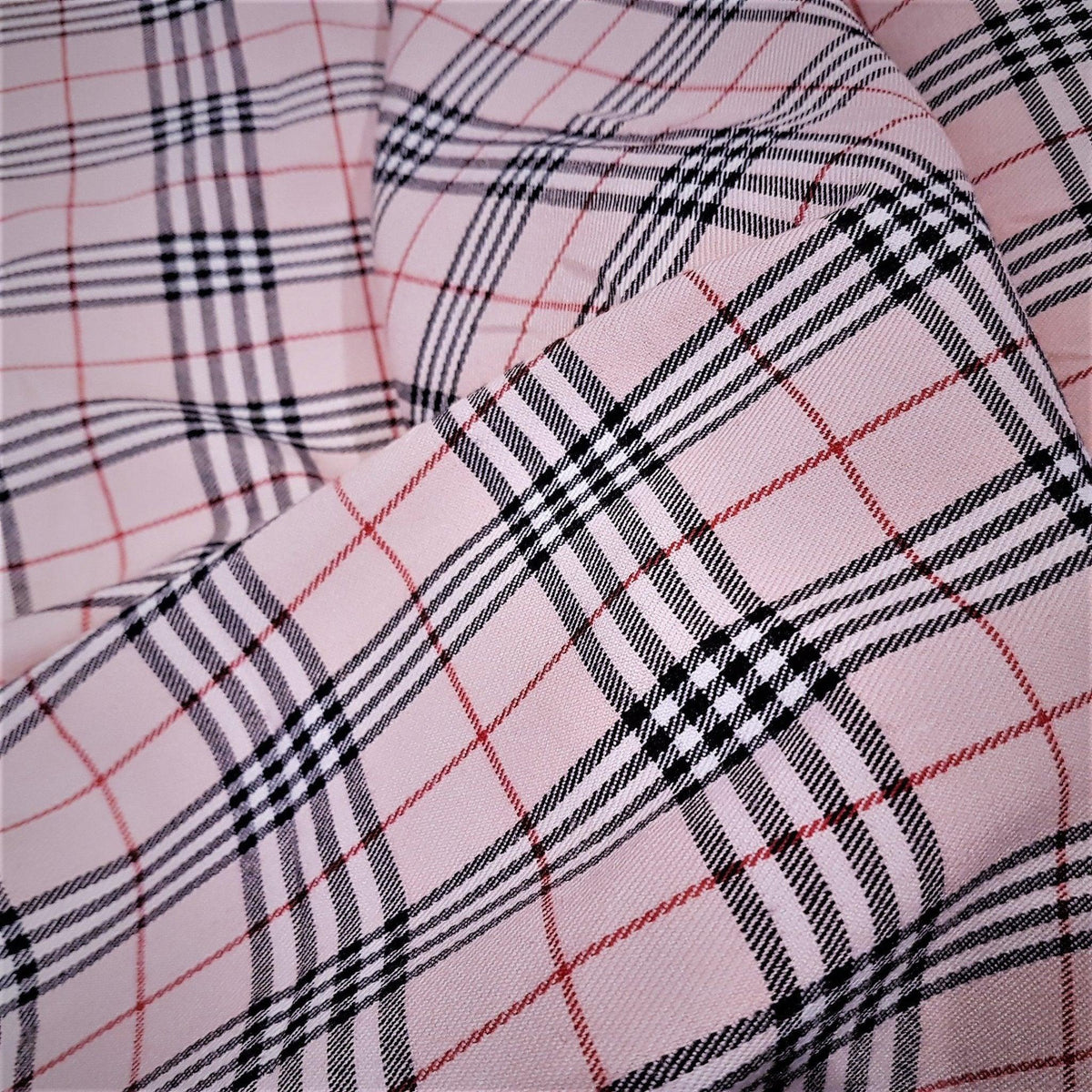 Thompson Light Pink Modern Tartan Fabric | Fabric Design Treasures