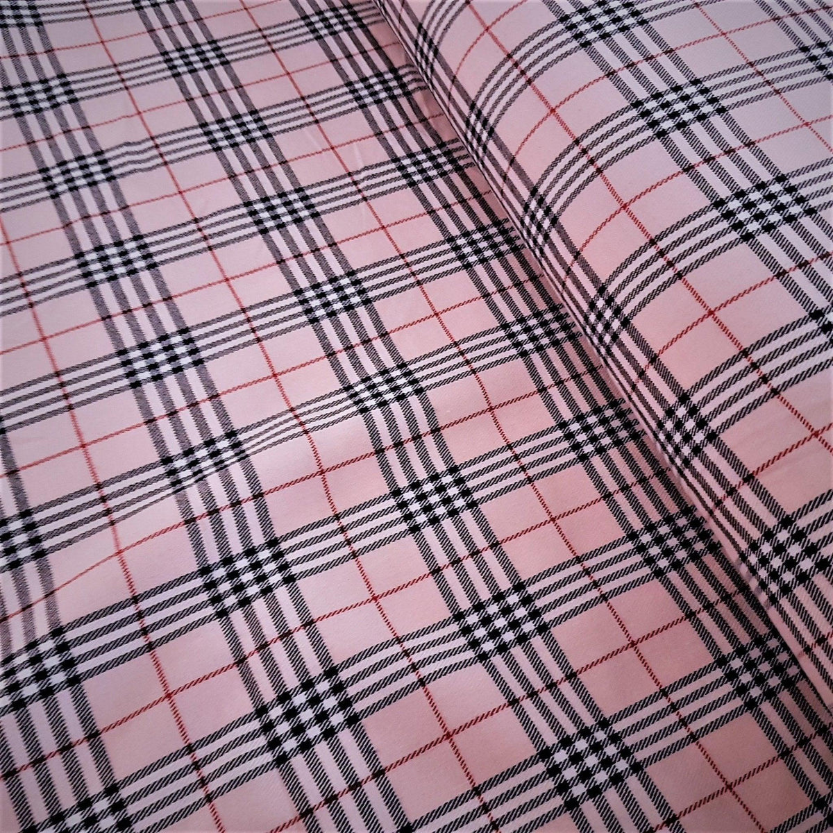 Thompson Light Pink Modern Tartan Fabric | Fabric Design Treasures