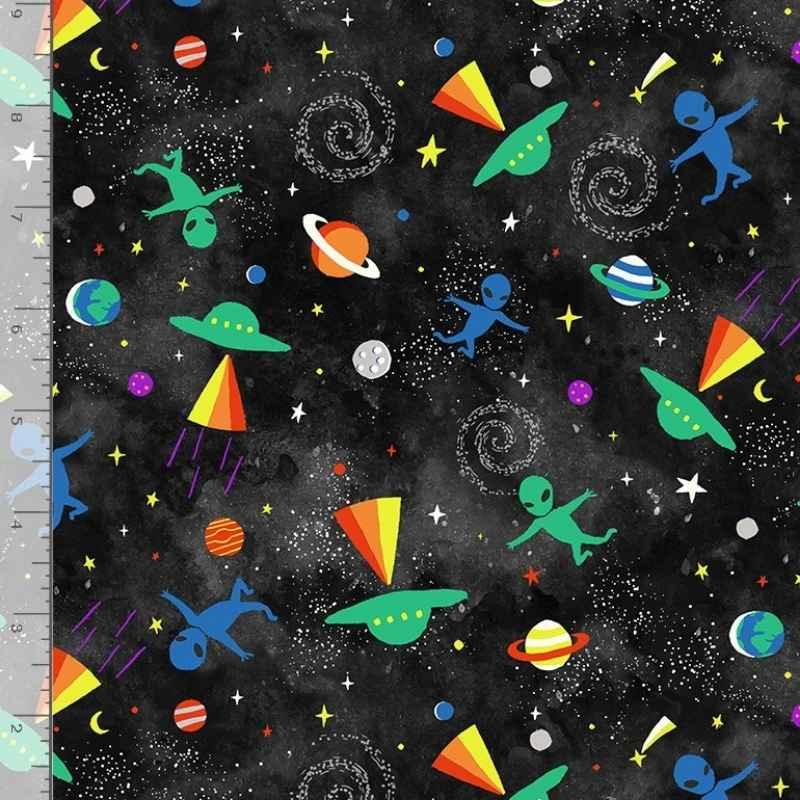 Tossed Aliens and UFOs | Fabric Design Treasures