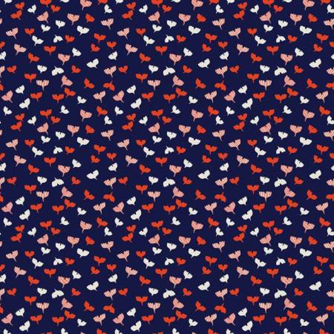 Tiny Leaves Fabric on Navy Blue Japanese Garden | Fabric Design Treasures