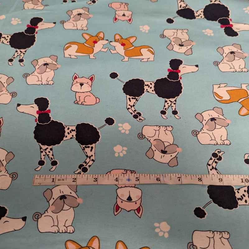 Toss Dog FLANNEL on Light Blue flannel fabric | Fabric Design Treasures