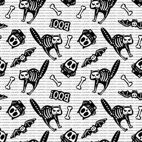 Tossed Bones on White Background - Glow In the Dark Fabric | Fabric Design Treasures