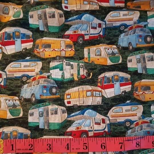 Tossed Camper Quilting Cotton Fabric | Packed Camper Fabric | Fabric Design Treasures