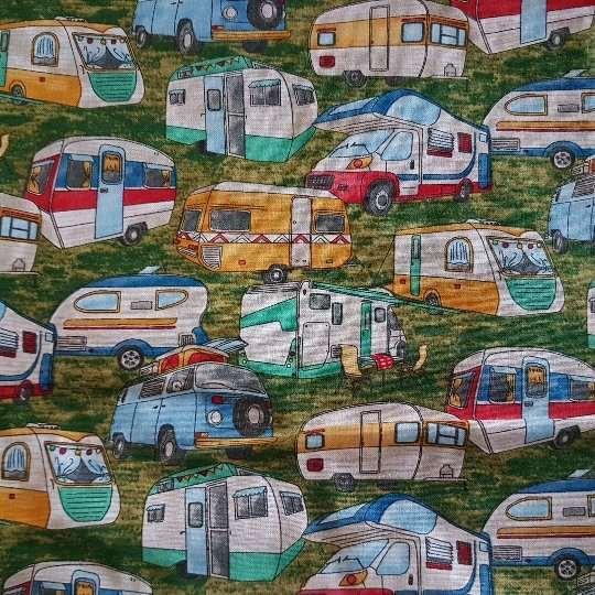 Tossed Camper Quilting Cotton Fabric | Packed Camper Fabric | Fabric Design Treasures