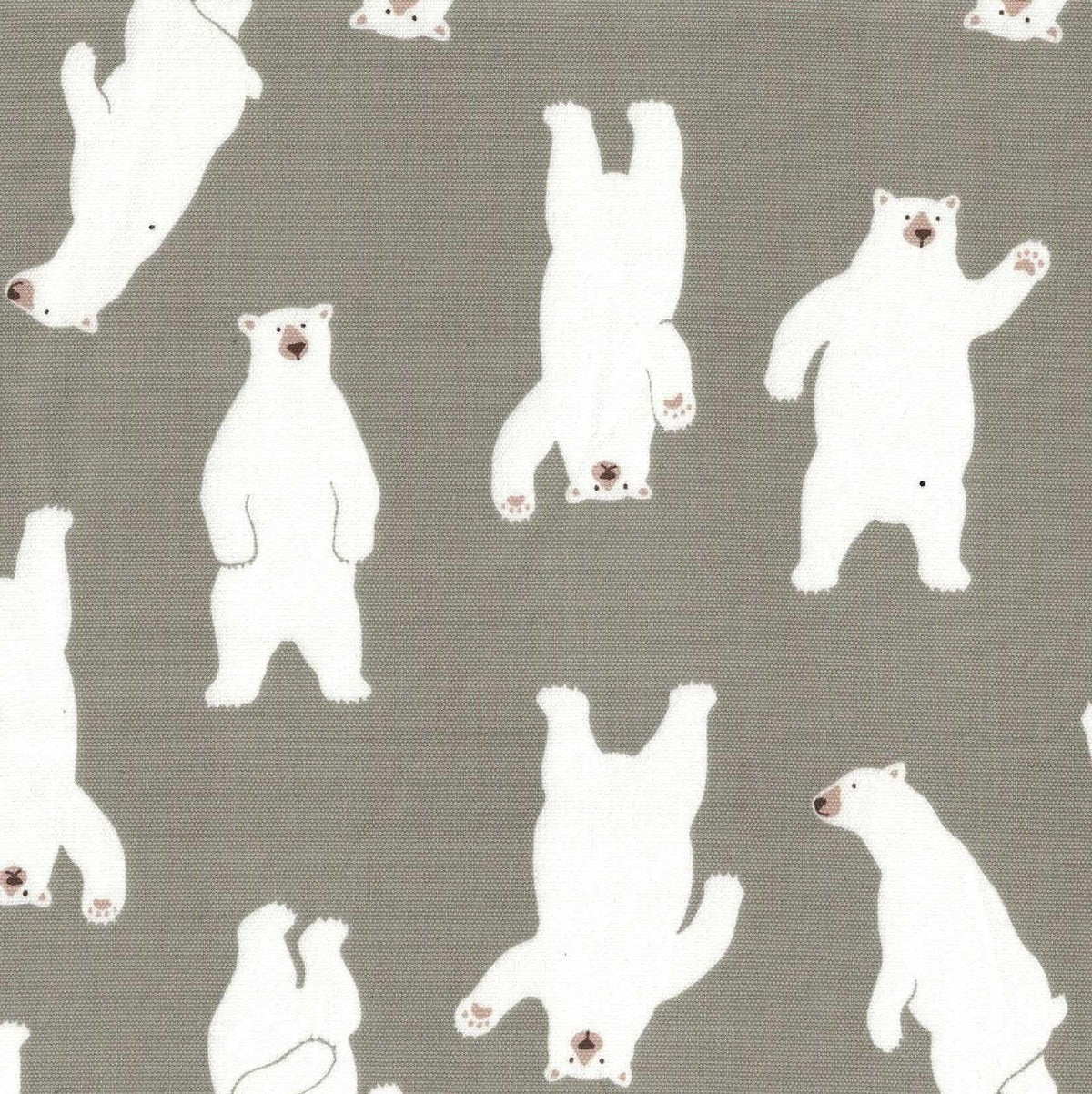 Tossed Polar Bear Cotton Canvas Fabric on Taupe | Fabric Design Treasures