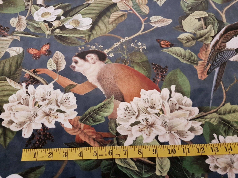 Tropical Monkeys Italian Velvet Digital Printed Fabric | Fabric Design Treasures