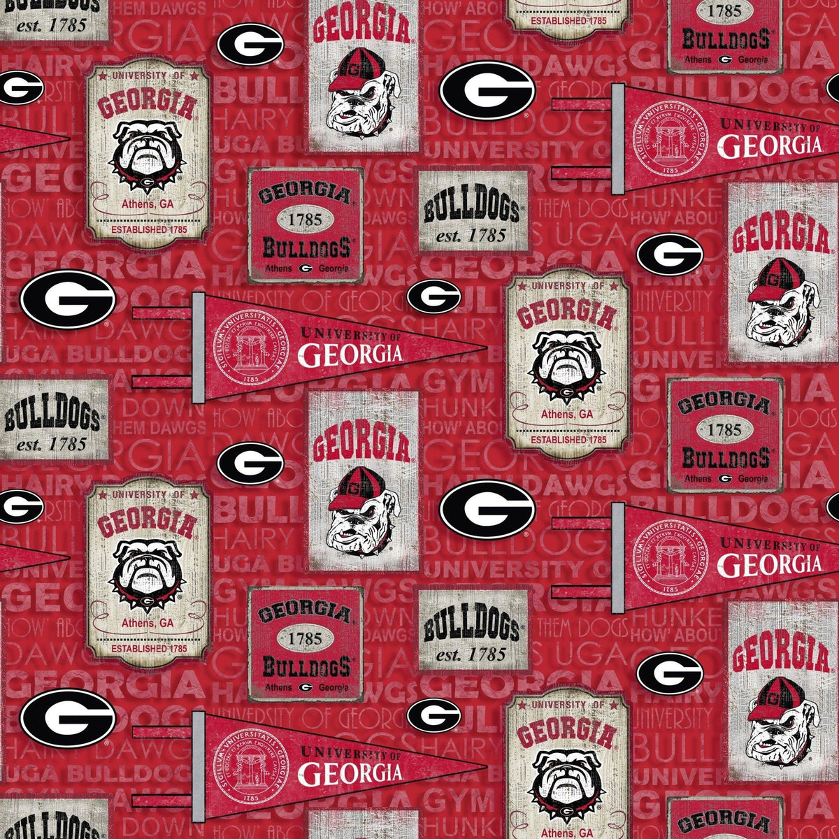 University of Georgia Fabric Pennant on Red | Fabric Design Treasures