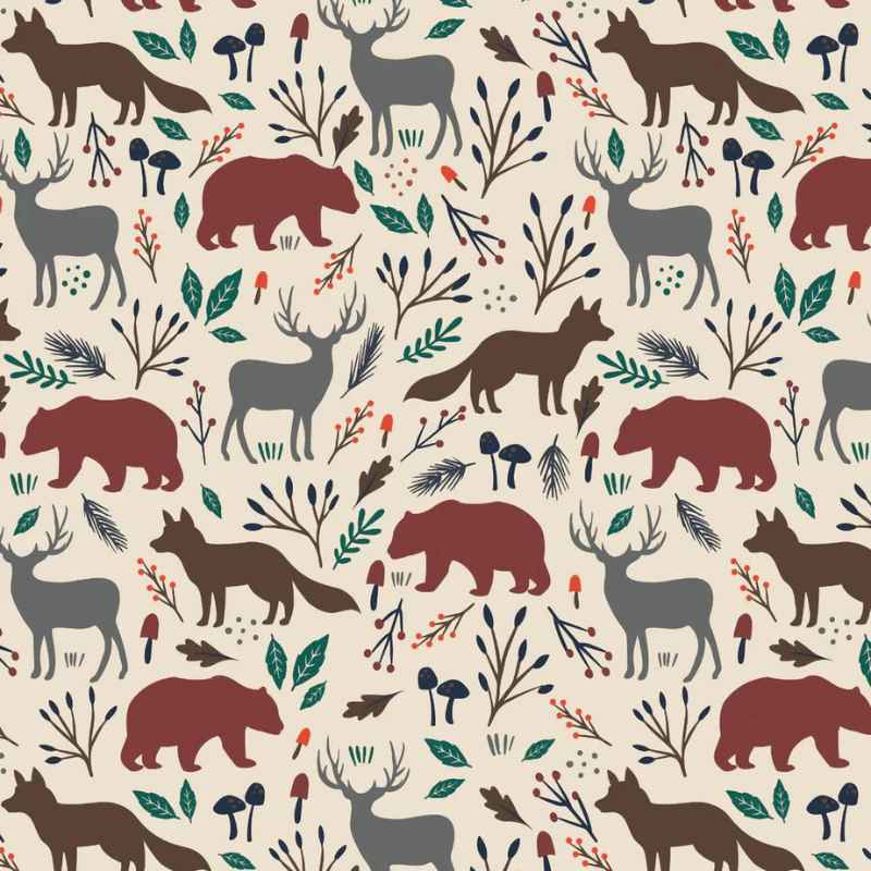 Wild Animal Woodland FLANNEL on Cream | Fabric Design Treasures