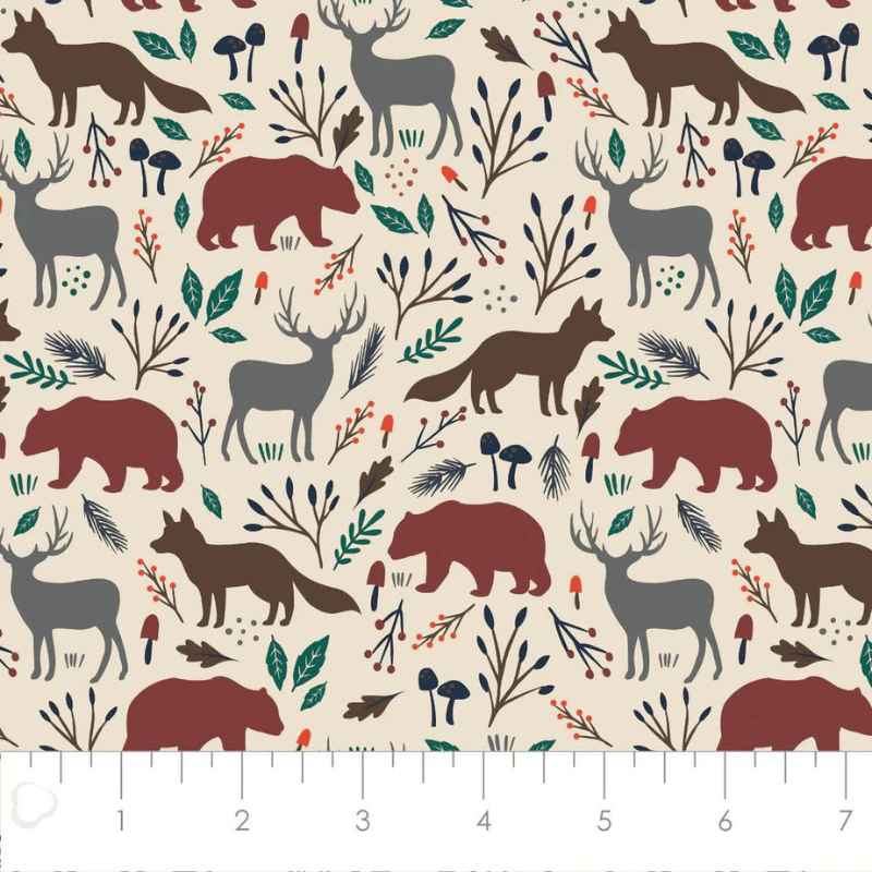 Wild Animal Woodland FLANNEL on Cream | Fabric Design Treasures